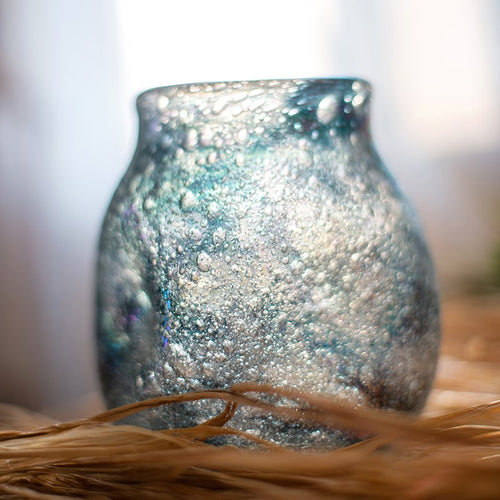 Blue Bubble Hand Blown Glass Vase