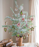 Cedar Fir Tree Snow Flocked Christmas Tree in Paper Wrapped Base