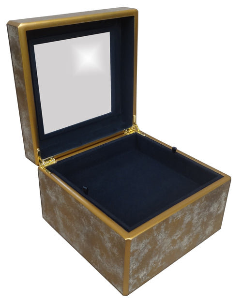 Handmade Reverse Painted Mirror Square Box in Antique Gold and Silver - Large