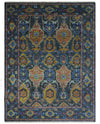 Custom Made Antique look Traditional Ikat Large Design Gray, Rust and Blue Hand knotted Oushak wool Area Rug