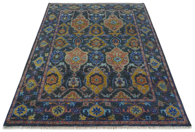 Custom Made Antique look Traditional Ikat Large Design Gray, Rust and Blue Hand knotted Oushak wool Area Rug