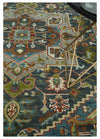 Hand Knotted Charcoal, Camel and Teal Traditional Heriz Serapi Multi size Wool Area Rug