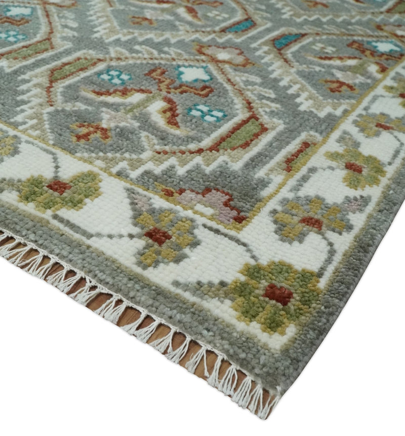 Antique look Traditional Hand Knotted Silver, Ivory and Rust Multi Size Area Rug