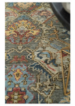 Antique Moss All Wool Traditional Oushak Charcoal, Brown and Blue Hand knotted Custom Made wool Area Rug