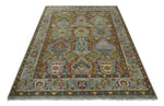 Antique Moss All Wool Traditional Persian Silver, Rust and Blue Hand knotted Oushak Area Rug | TRDCP718