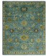 Antique Moss Green and Blue Wool Hand Knotted Traditional Oriental Oushak Multi size Wool Area Rug
