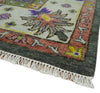 Hand Knotted Charcoal, Ivory and Green Traditional Oushak Custom Made Wool Area Rug