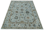 Light Blue, Beige and Gray Traditional Oriental Oushak Hand Tufted Custom Made wool Area Rug
