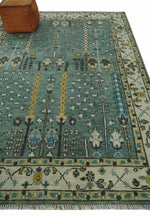 Hand Knotted Aqua Green and Ivory Traditional Turkish Vintage Style Multi Size Wool Area Rug