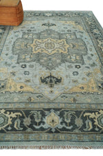 Custom made Beige, Gray and Charcoal Hand Knotted Antique look Traditional Heriz Serapi Wool Rug