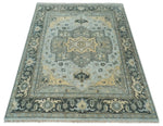 Custom made Beige, Gray and Charcoal Hand Knotted Antique look Traditional Heriz Serapi Wool Rug
