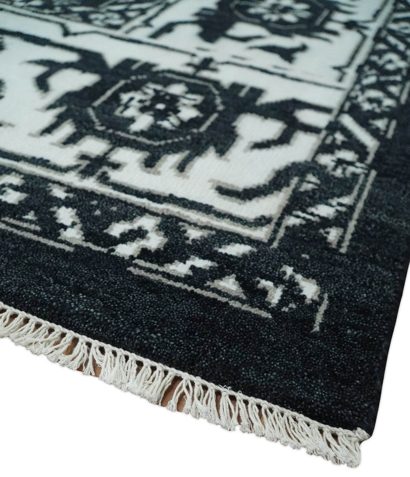 Black and White 6x9, 8x10 and 9x12 Hand Knotted Traditional Persian Oushak Wool and Viscose Rug, Accent Rug | TRDCP840