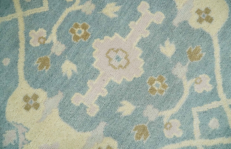 Blue and Beige Hand Knotted 8x10 Oriental Oushak Wool Area Rug | TRDCP1173810