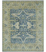 Blue, Ivory and Beige Hand Knotted 8x10 Oriental Oushak  Wool Area Rug | TRDCP1176810