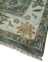 Green and Ivory Hand Knotted Traditional Oushak Custom Made Wool Area Rug