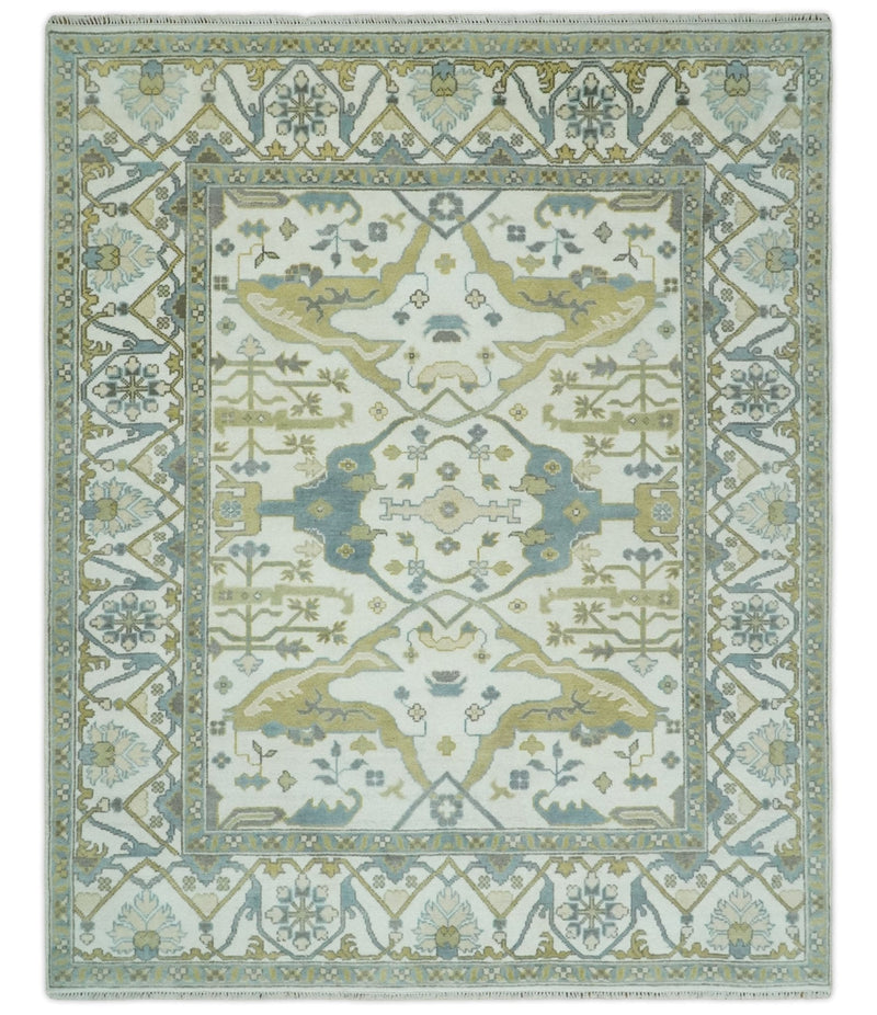 Classic Hand Knotted 8x10 Oriental Oushak Ivory and Beige Wool Area Rug | TRDCP1105810
