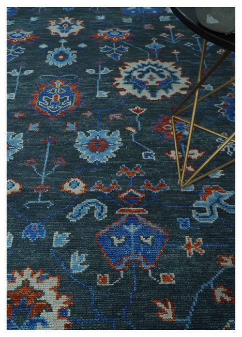 Hand Knotted Charcoal, Blue and Ivory Traditional Oriental Oushak Multi Size Wool Area Rug