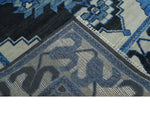 Blue, Black and Ivory Hand Knotted Antique Traditional Heriz Serapi Multi Size Wool Area Rug