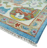 Blue and Ivory Hand Knotted Traditional Oushak Multi Size Wool Area Rug