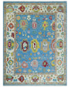 Blue and Ivory Hand Knotted Traditional Oushak Multi Size Wool Area Rug