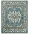 Teal, Ivory and Olive Hand Knotted Traditional Heriz Multi Size Wool Area Rug
