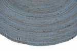 100% All Natural Fiber Hand Braided Boho Blue Round Jute Rug | JR1