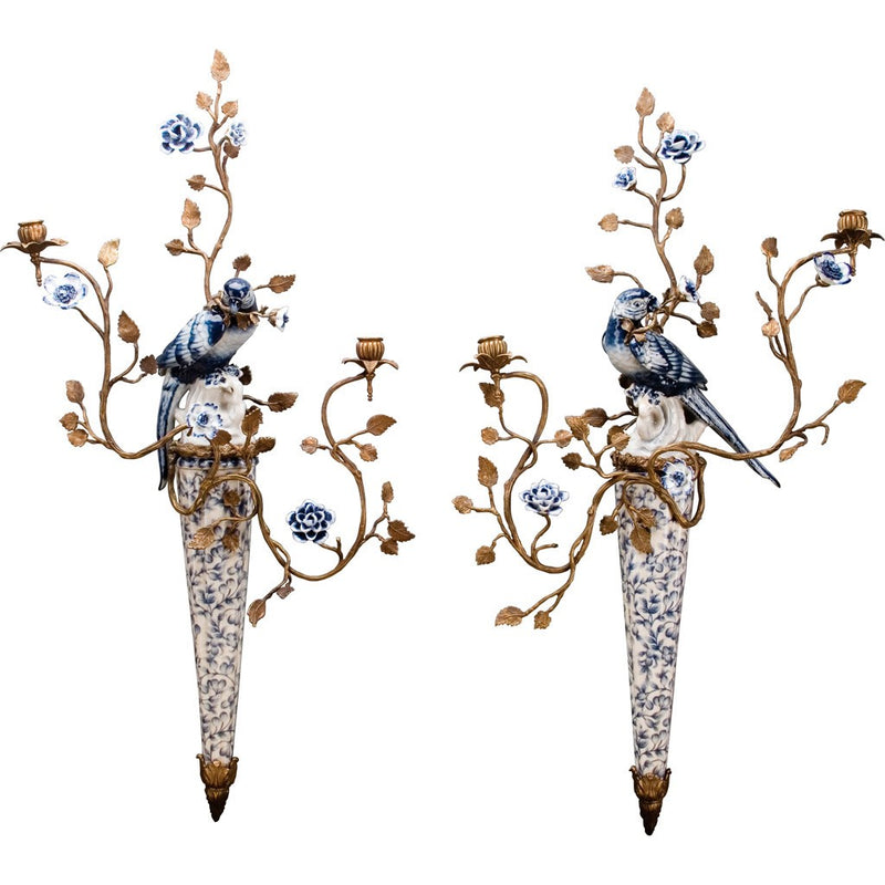 Lovecup Blue and White Birds Wall Candle Stick - Pair L074