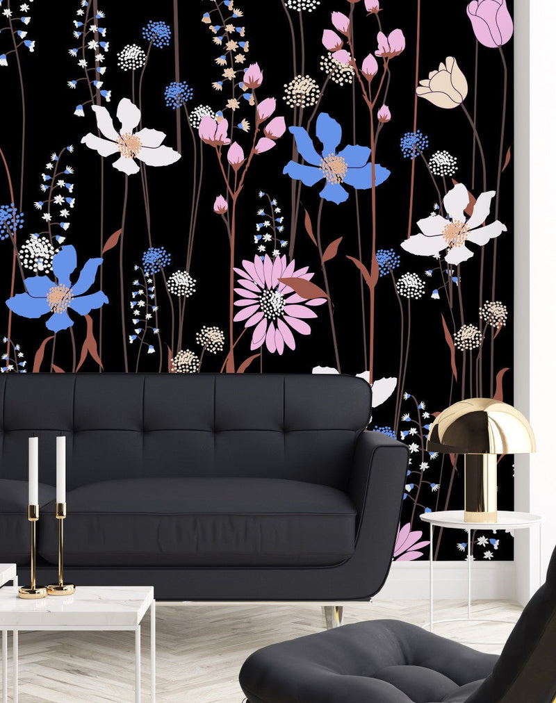Wildflowers on Black Wallpaper