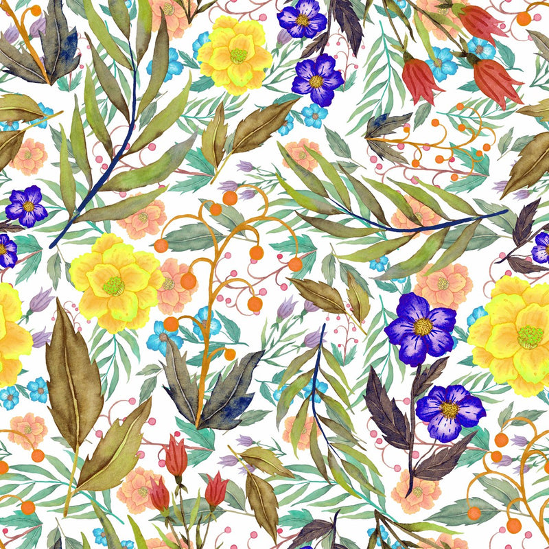 Yellow and Blue Flowers Wallpaper