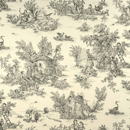 Gathered Bedskirt in Pastorale #1 Black on Cream French Country Toile