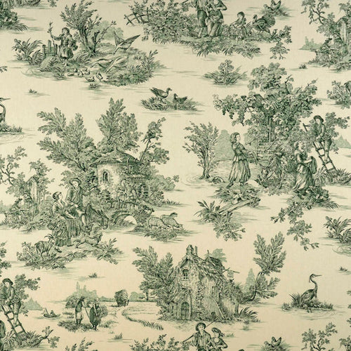 Tailored Bedskirt in Pastorale #3 Green on Cream French Country Toile