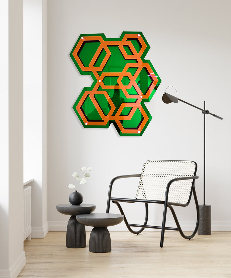Mirrored Acrylic Emerald Green Hexagon Wall Art