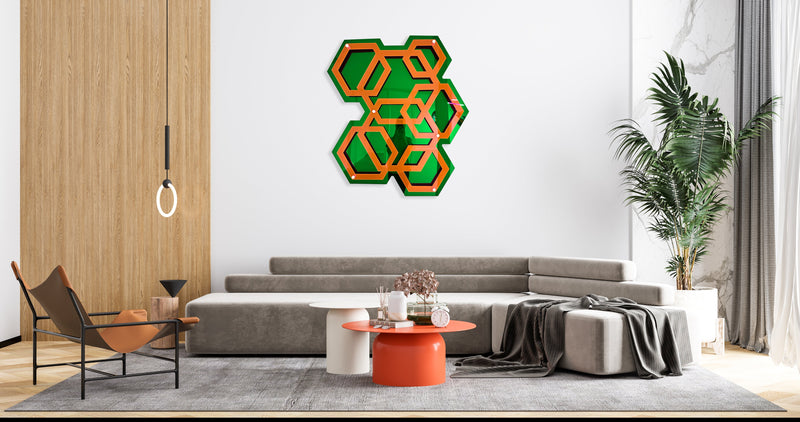 Mirrored Acrylic Emerald Green Hexagon Wall Art