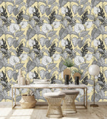 Yellow and Grey Floral Wallpaper