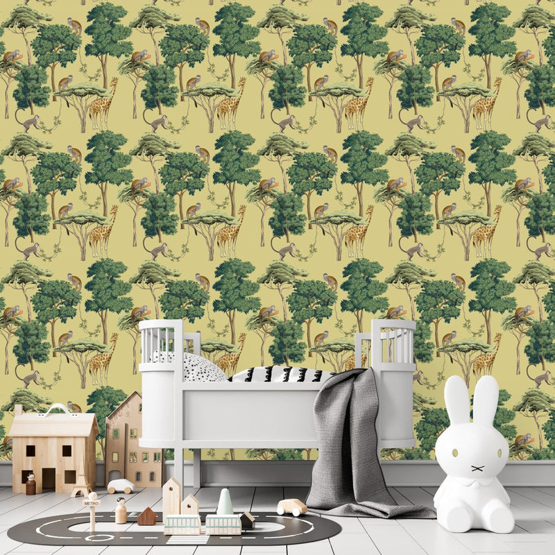 Yellow Wallpaper with African Animals