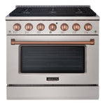Akicon 36" Slide-in Freestanding Professional Style Gas Range with 5.2 Cu. Ft. Oven, 6 Burners, Convection Fan, Cast Iron Grates. Stainless Steel & Copper