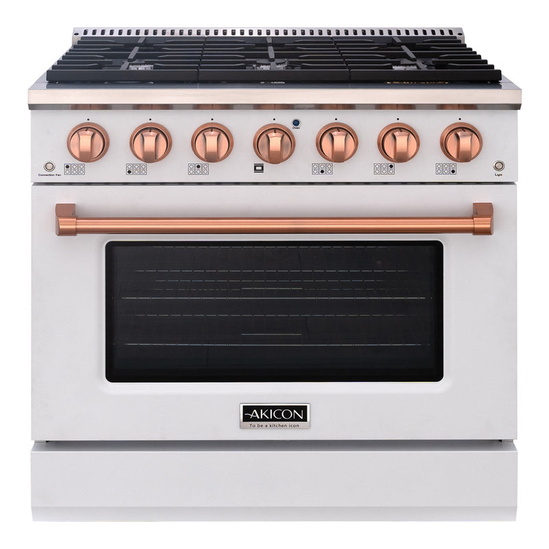 Akicon 36" Slide-in Freestanding Professional Style Gas Range with 5.2 Cu. Ft. Oven, 6 Burners, Convection Fan, Cast Iron Grates. White & Stainless Steel