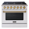 Akicon 36" Slide-in Freestanding Professional Style Gas Range with 5.2 Cu. Ft. Oven, 6 Burners, Convection Fan, Cast Iron Grates. White & Copper