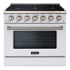 Akicon 36" Slide-in Freestanding Professional Style Gas Range with 5.2 Cu. Ft. Oven, 6 Burners, Convection Fan, Cast Iron Grates. White & Gold