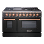 Akicon 48" Slide-in Freestanding Professional Style Gas Range with 6.7 Cu. Ft. Oven, 8 Burners, Convection Fan, Cast Iron Grates. Black & Copper