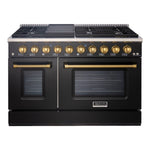 Akicon 48" Slide-in Freestanding Professional Style Gas Range with 6.7 Cu. Ft. Oven, 8 Burners, Convection Fan, Cast Iron Grates. Black & Gold