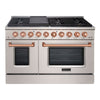 Akicon 48" Slide-in Freestanding Professional Style Gas Range with 6.7 Cu. Ft. Oven, 8 Burners, Convection Fan, Cast Iron Grates. Stainless Steel & Copper