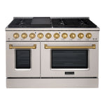 Akicon 48" Slide-in Freestanding Professional Style Gas Range with 6.7 Cu. Ft. Oven, 8 Burners, Convection Fan, Cast Iron Grates. Stainless Steel & Gold