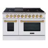 Akicon 48" Slide-in Freestanding Professional Style Gas Range with 6.7 Cu. Ft. Oven, 8 Burners, Convection Fan, Cast Iron Grates. White & Stainless Steel