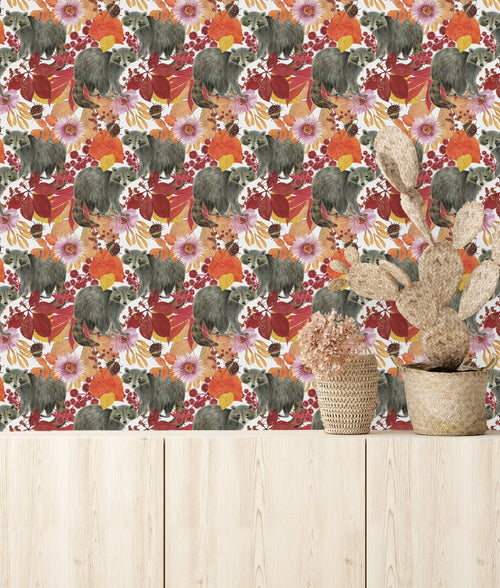 Autumn Leaves with Raccons Wallpaper