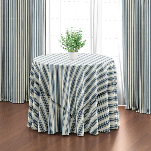 Round Tablecloth in Cottage Navy Blue Stripe