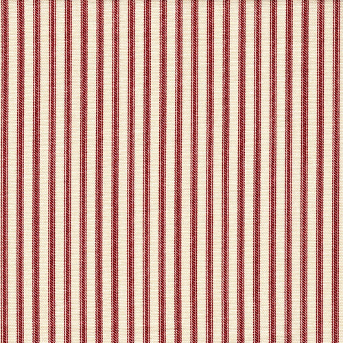 Tailored Valance in Farmhouse Red Traditional Ticking Stripe on Beige