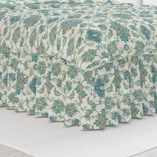 Gathered Bedskirt in Brooklyn Ocean Jacobean Floral Large Scale