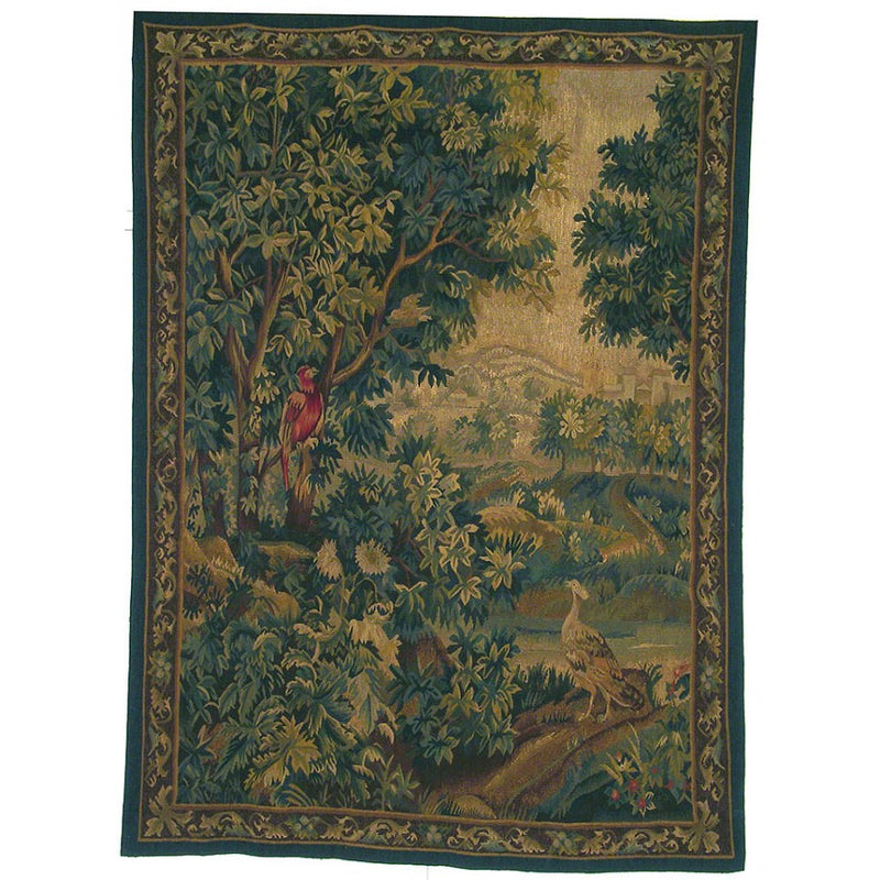 58" x 77" Hand woven aubusson tapestry with backing and rod pocket. LT06