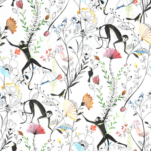 Gathered Bedskirt in Entangled, a Monkey & Bird Watercolor Floral Jungle